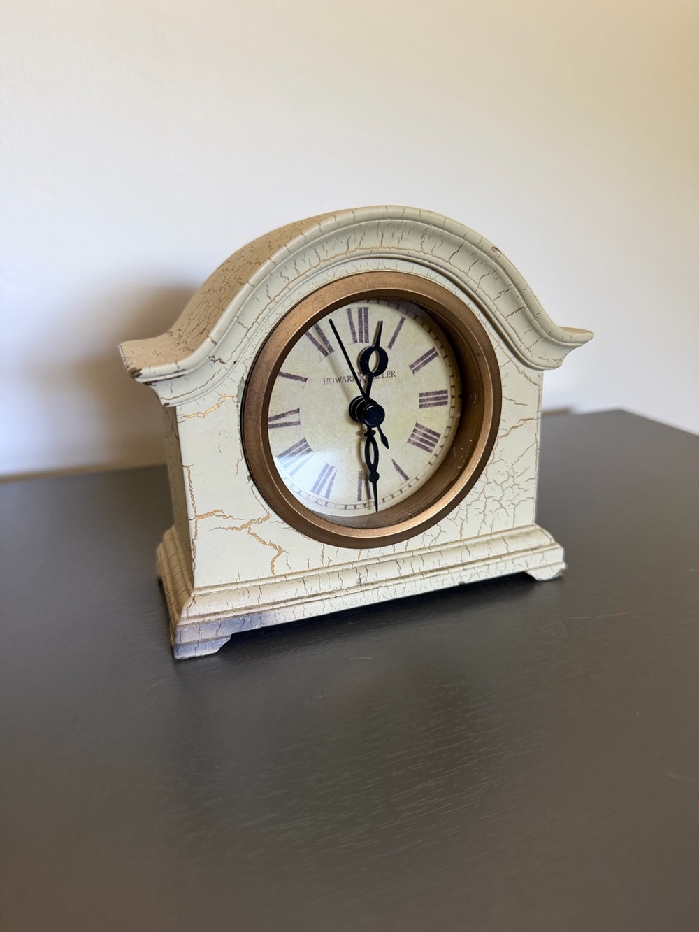 Cream Crackle Mantel Clock with Gold Accent